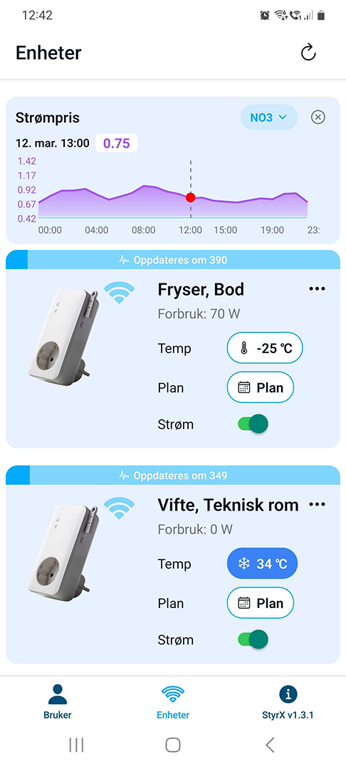 Skjermbilde av strømpriser-graf med spotpriser